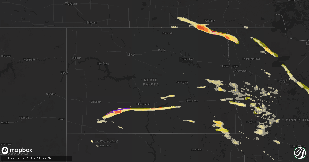 Hail map in North Dakota on July 5, 2014