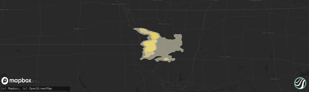 Hail map in Oregon, MO on July 5, 2014