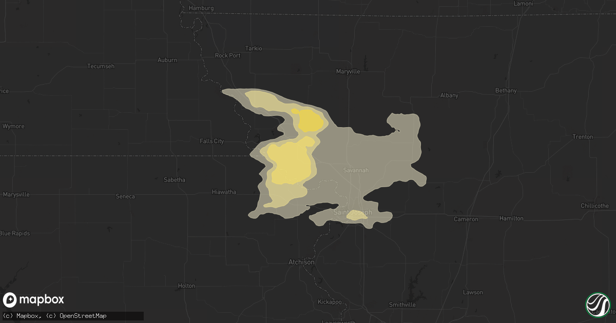 Hail map in Oregon, MO on July 5, 2014
