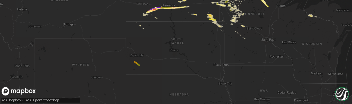 Hail map in South Dakota on July 5, 2014