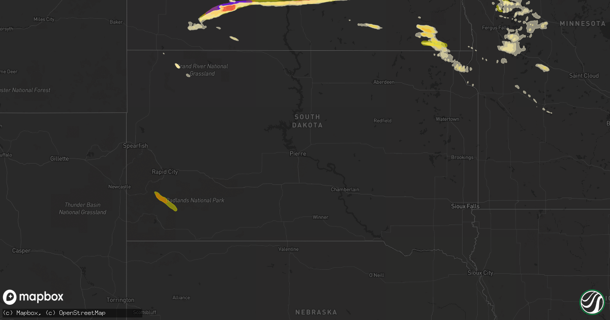 Hail map in South Dakota on July 5, 2014