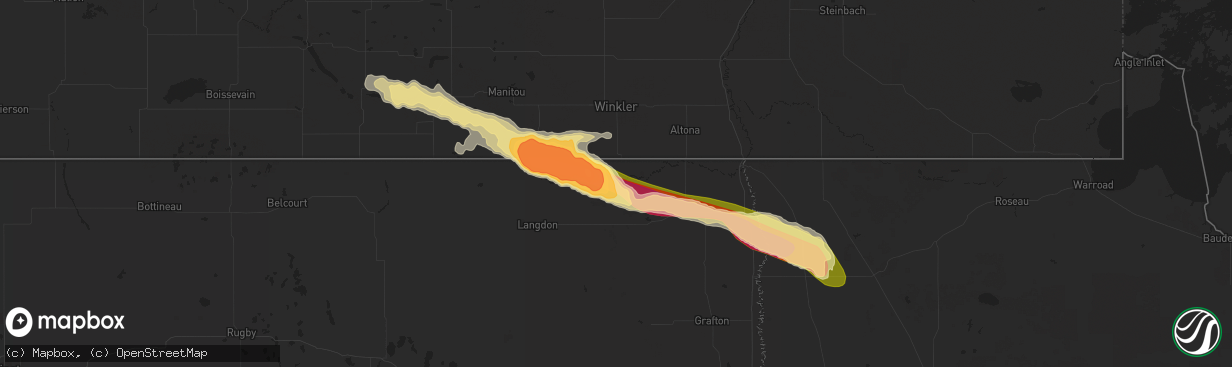 Hail map in Walhalla, ND on July 5, 2014