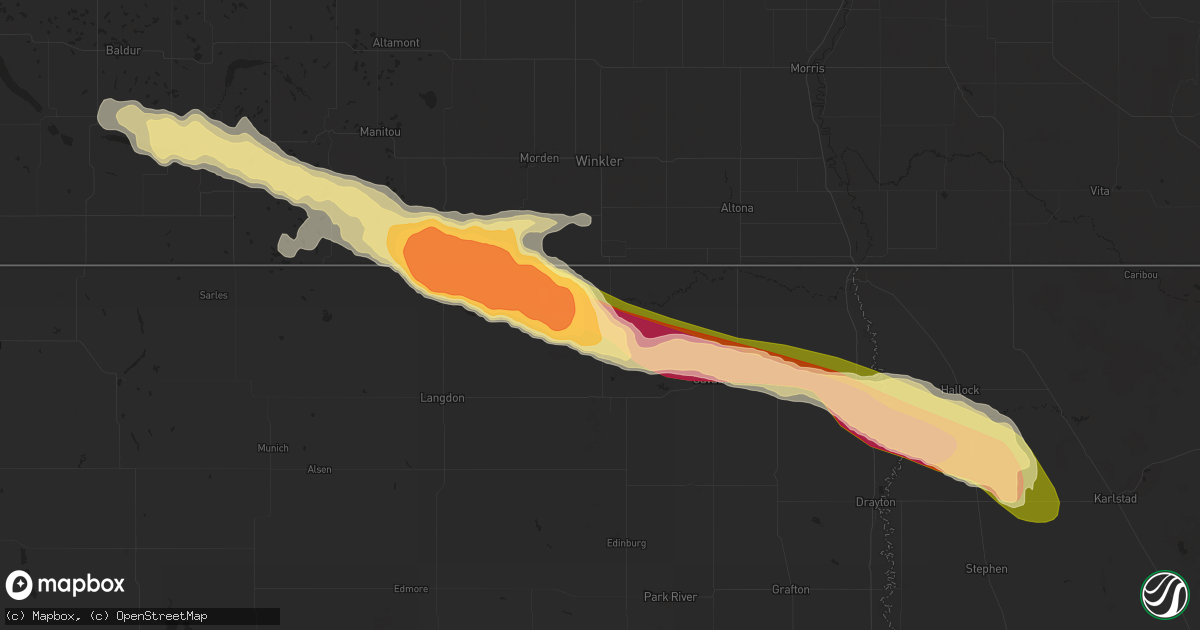 Hail map in Walhalla, ND on July 5, 2014
