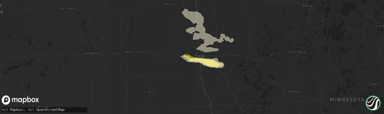 Hail map in West Fargo, ND on July 5, 2014