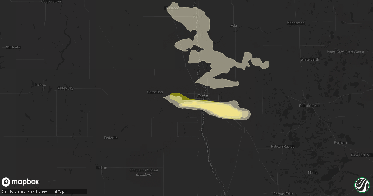 Hail map in West Fargo, ND on July 5, 2014