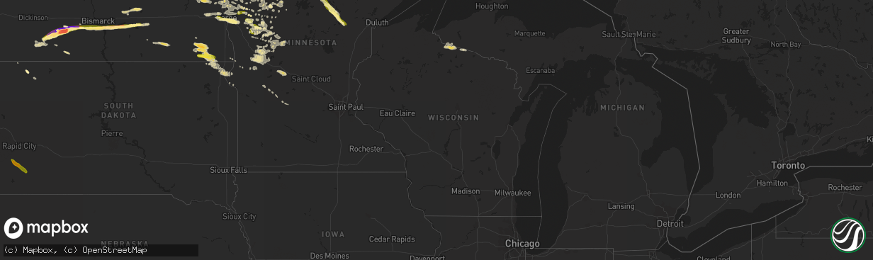 Hail map in Wisconsin on July 5, 2014