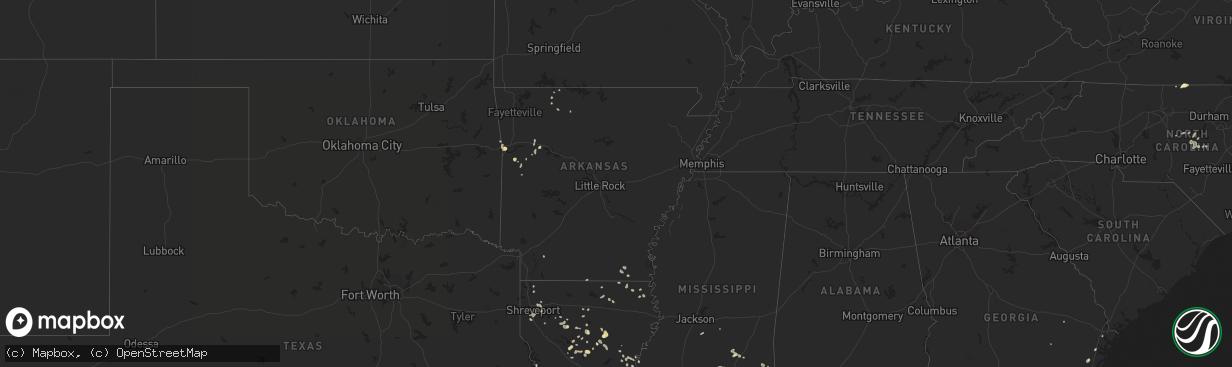 Hail map in Arkansas on July 5, 2015