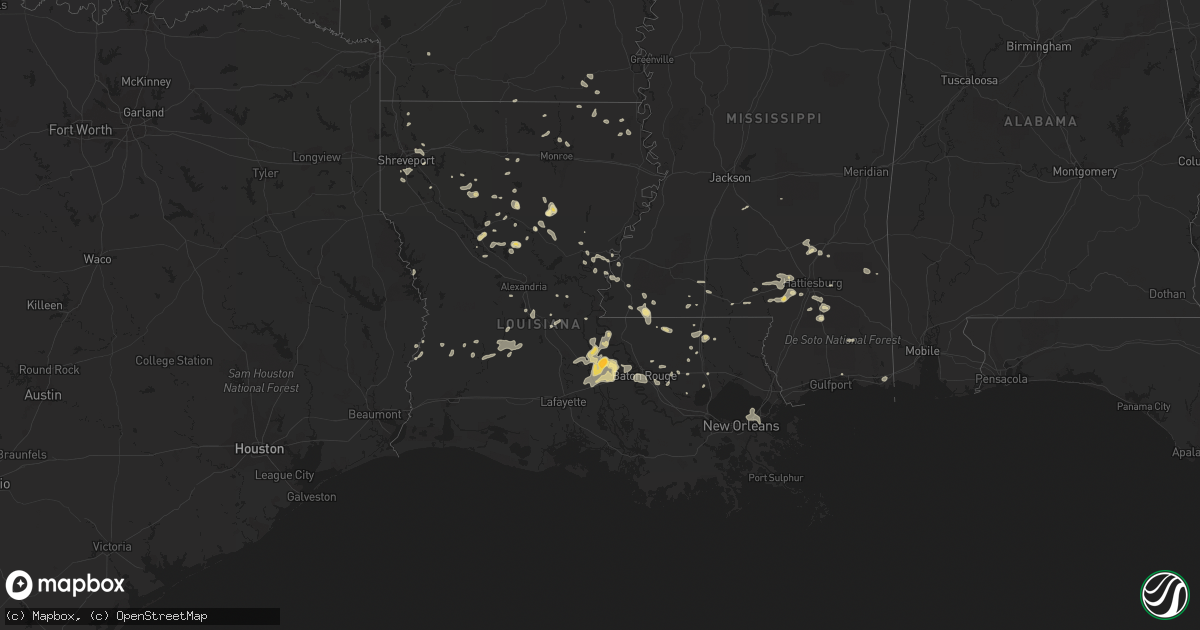 Hail map in Louisiana on July 5, 2015