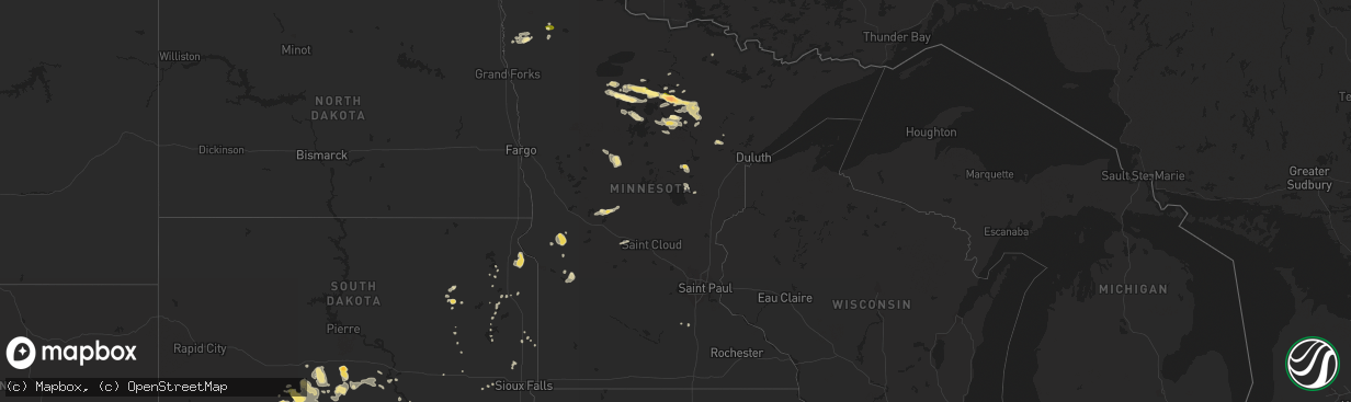 Hail map in Minnesota on July 5, 2015