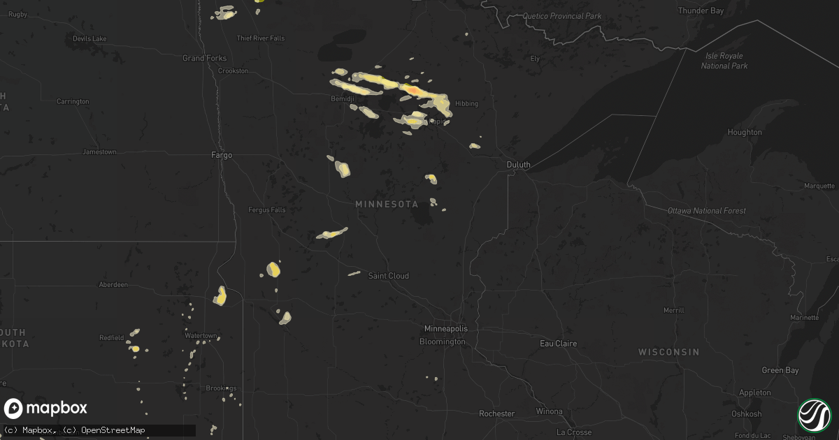 Hail map in Minnesota on July 5, 2015