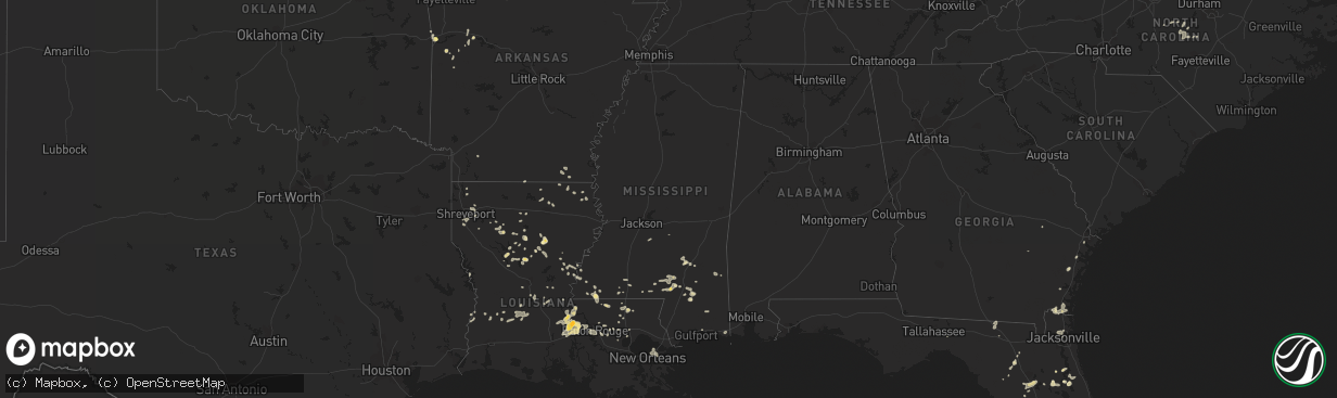 Hail map in Mississippi on July 5, 2015