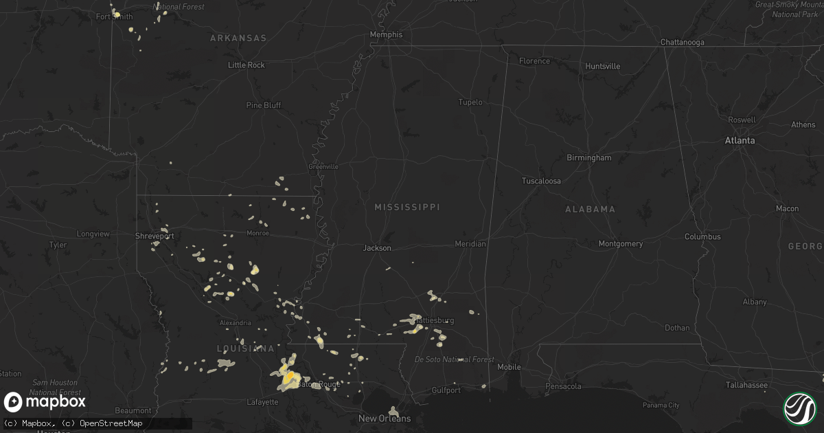 Hail map in Mississippi on July 5, 2015