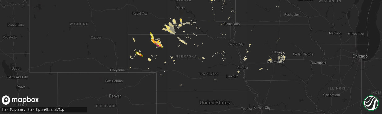 Hail map in Nebraska on July 5, 2015