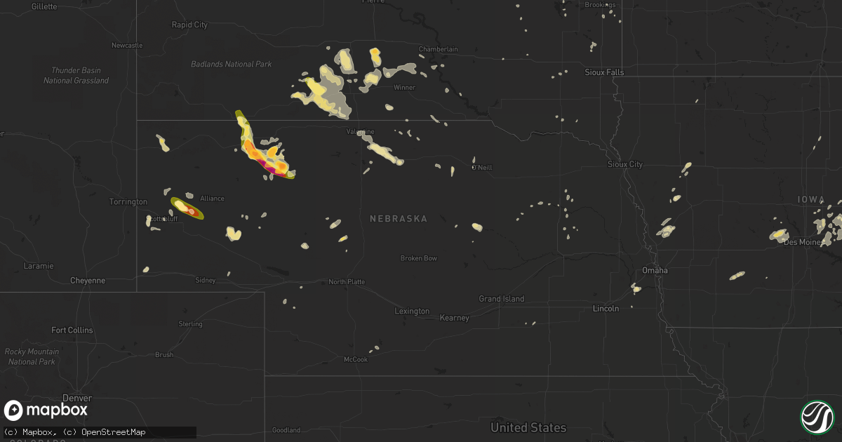 Hail map in Nebraska on July 5, 2015