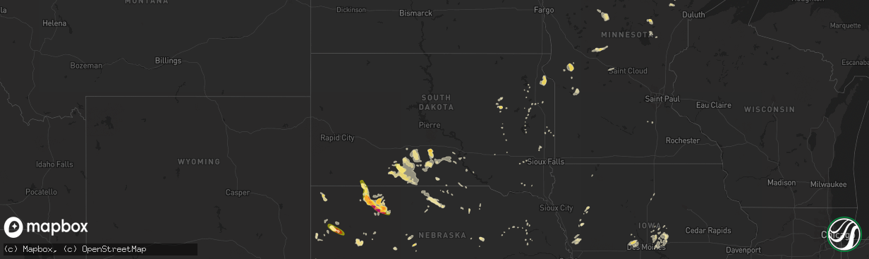 Hail map in South Dakota on July 5, 2015