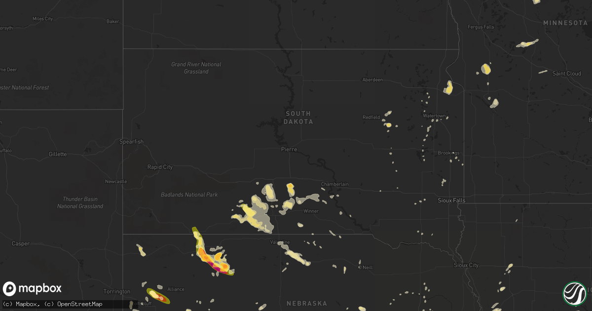 Hail map in South Dakota on July 5, 2015
