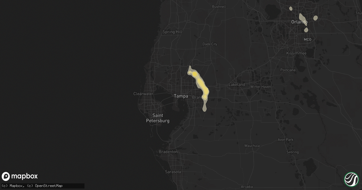 Hail map in Tampa, FL on July 5, 2015