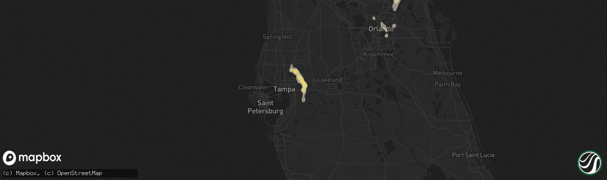 Hail map in Valrico, FL on July 5, 2015