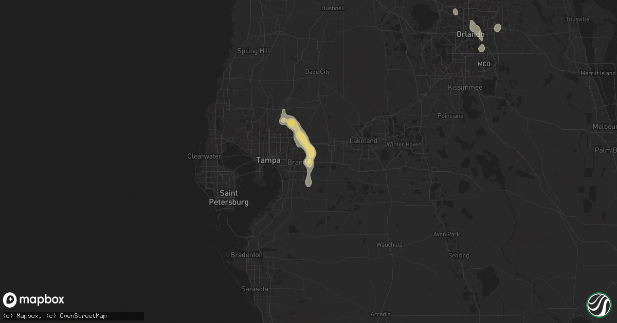 Hail map in Valrico, FL on July 5, 2015