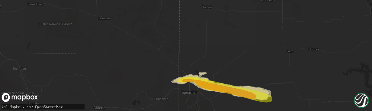 Hail map in Belle Fourche, SD on July 5, 2016