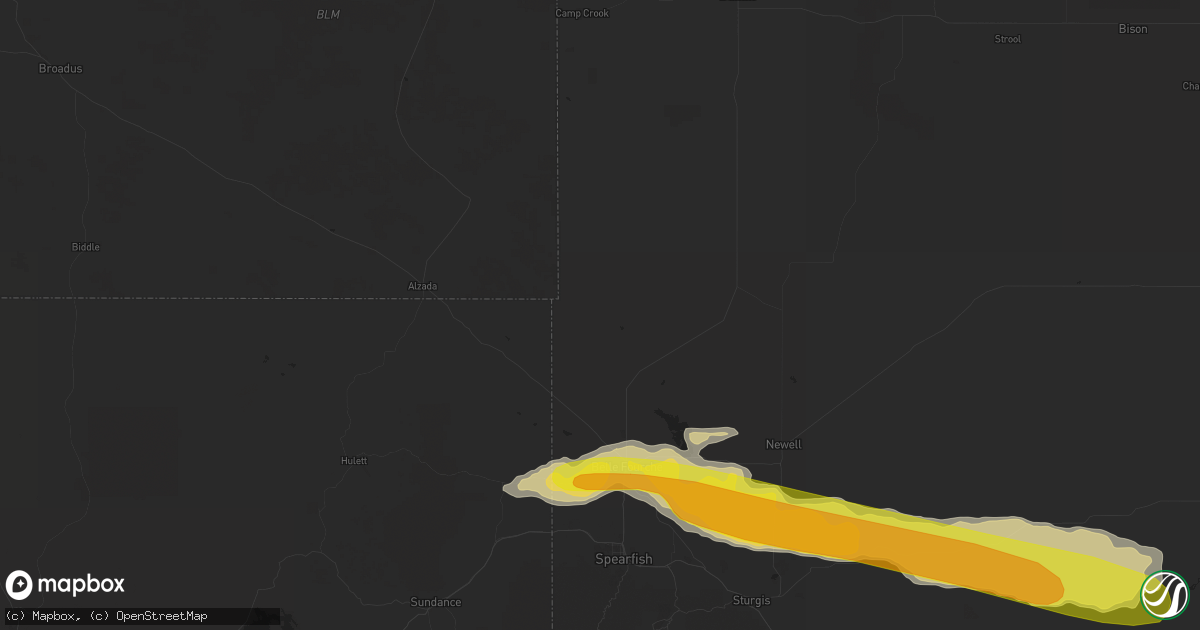 Hail map in Belle Fourche, SD on July 5, 2016