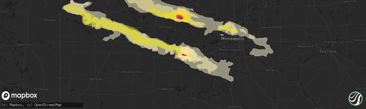 Hail map in Glencoe, MN on July 5, 2016