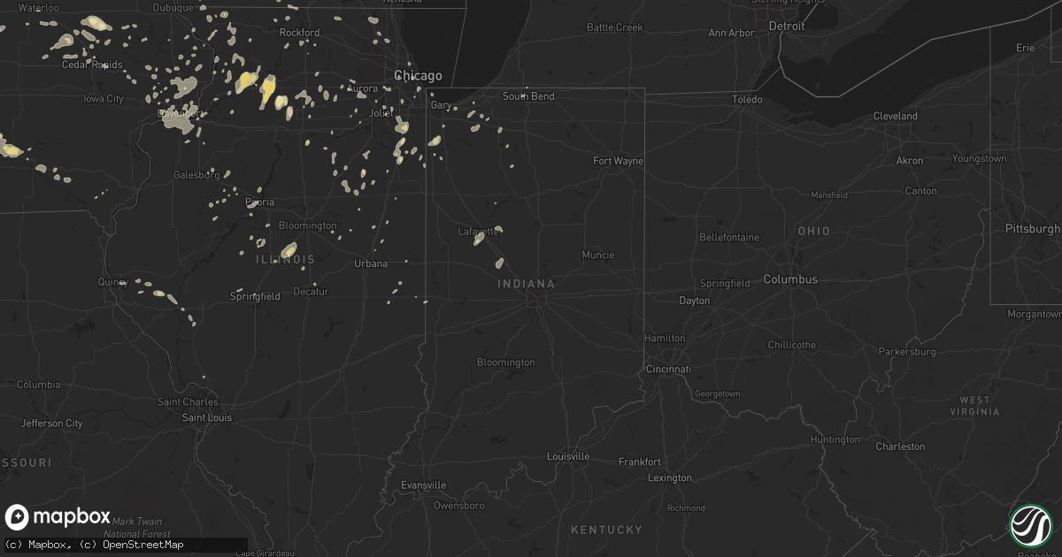Hail map in Indiana on July 5, 2016