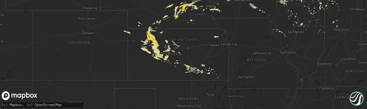 Hail map in Kansas on July 5, 2016