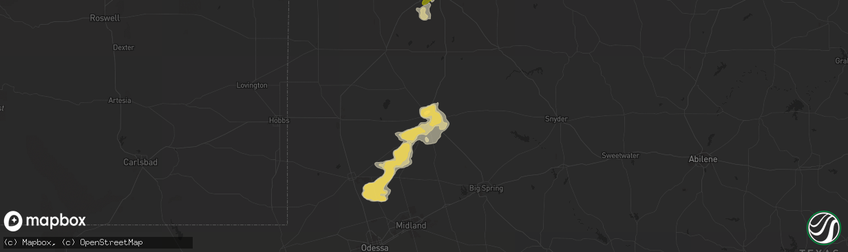 Hail map in Lamesa, TX on July 5, 2016