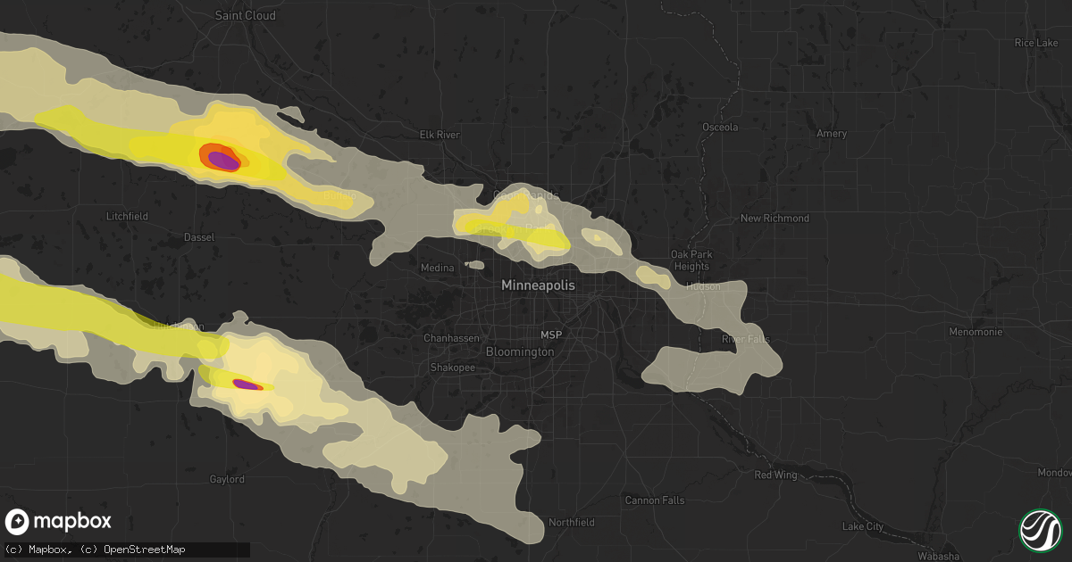 Hail map in Minneapolis, MN on July 5, 2016