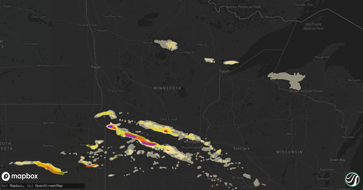 Hail map in Minnesota on July 5, 2016