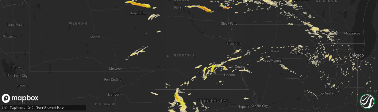 Hail map in Nebraska on July 5, 2016