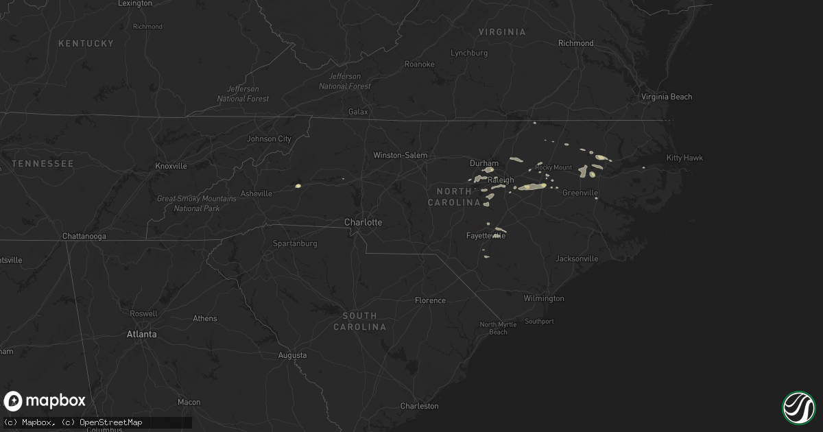 Hail map in North Carolina on July 5, 2016