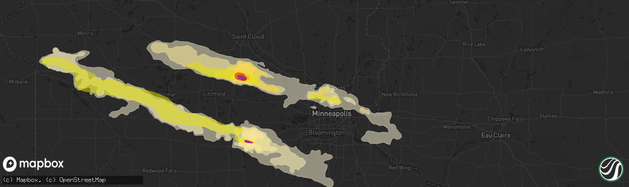 Hail map in Osseo, MN on July 5, 2016