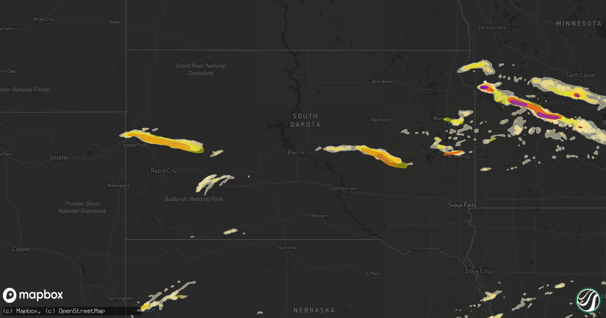 Hail map in South Dakota on July 5, 2016