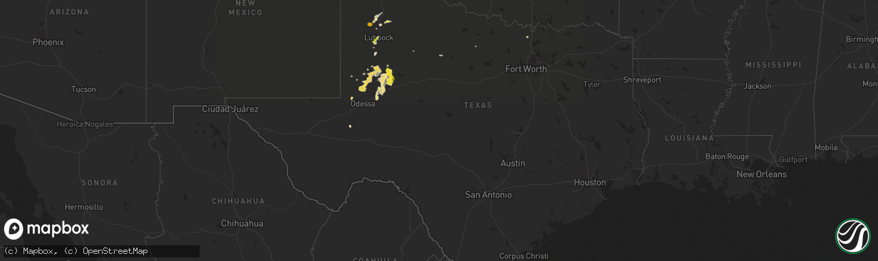 Hail map in Texas on July 5, 2016