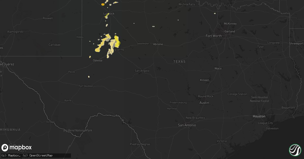Hail map in Texas on July 5, 2016
