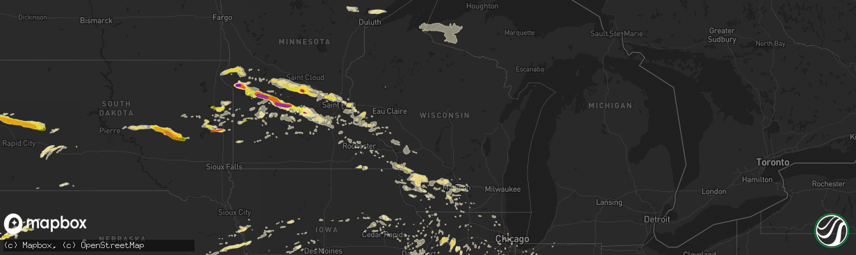 Hail map in Wisconsin on July 5, 2016