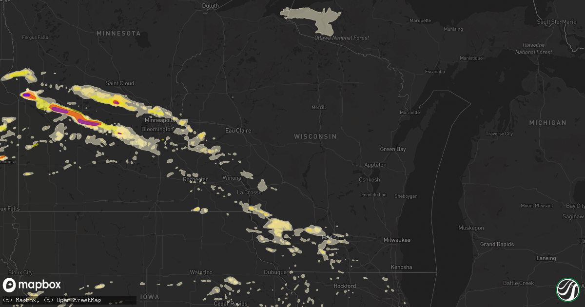 Hail map in Wisconsin on July 5, 2016