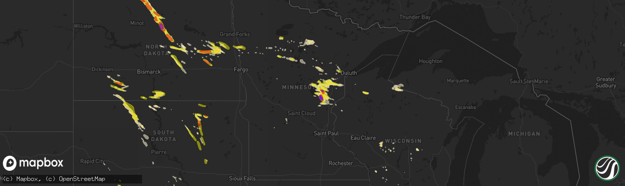 Hail map in Minnesota on July 5, 2017