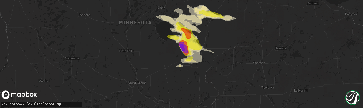 Hail map in Mora, MN on July 5, 2017