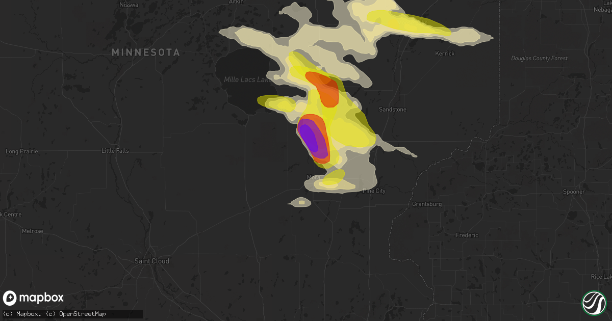 Hail map in Mora, MN on July 5, 2017