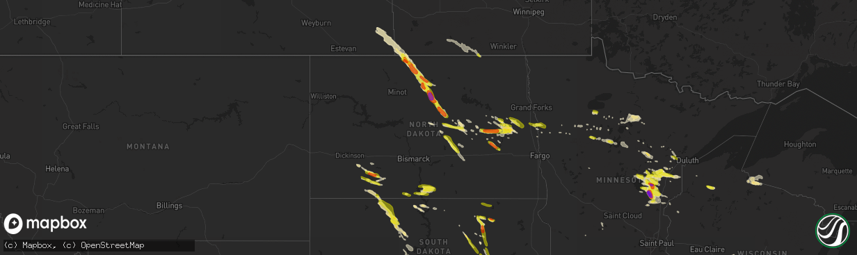 Hail map in North Dakota on July 5, 2017