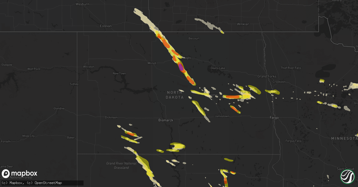 Hail map in North Dakota on July 5, 2017