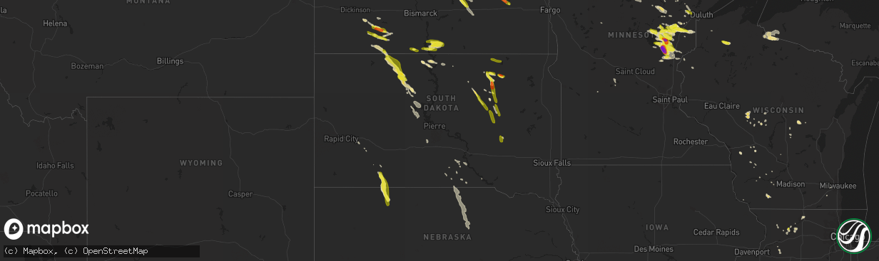 Hail map in South Dakota on July 5, 2017