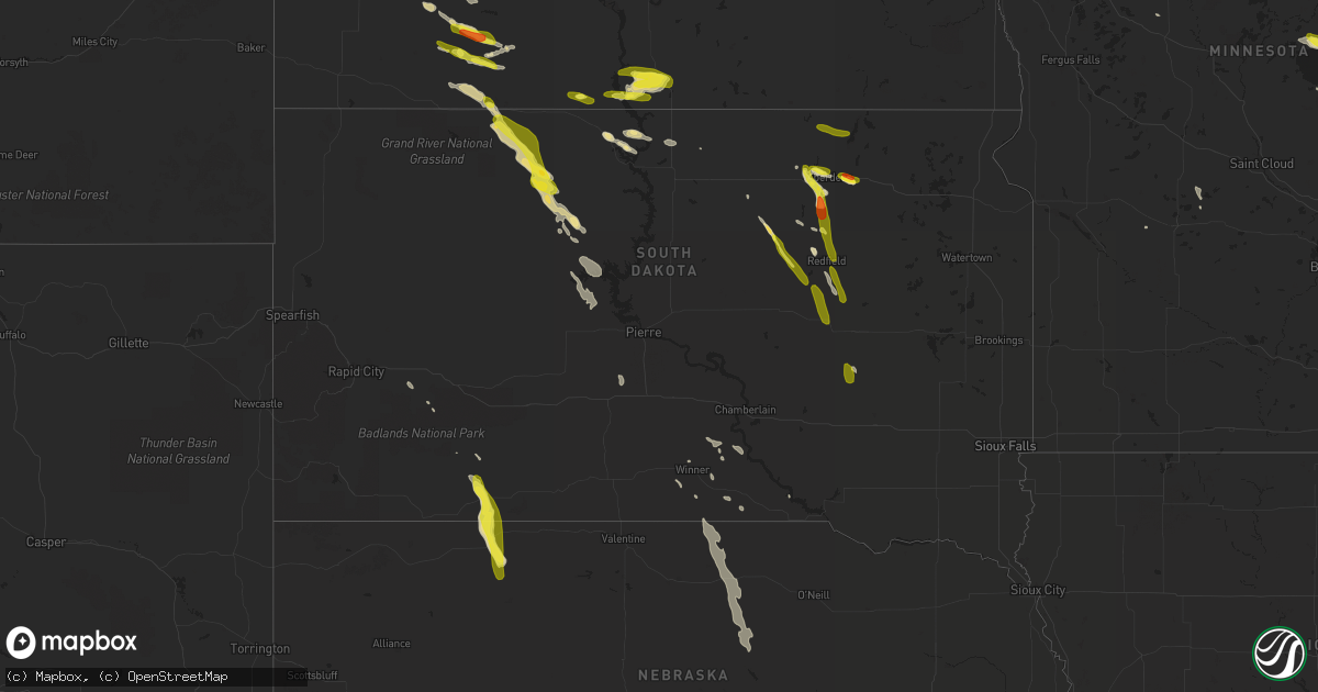 Hail map in South Dakota on July 5, 2017