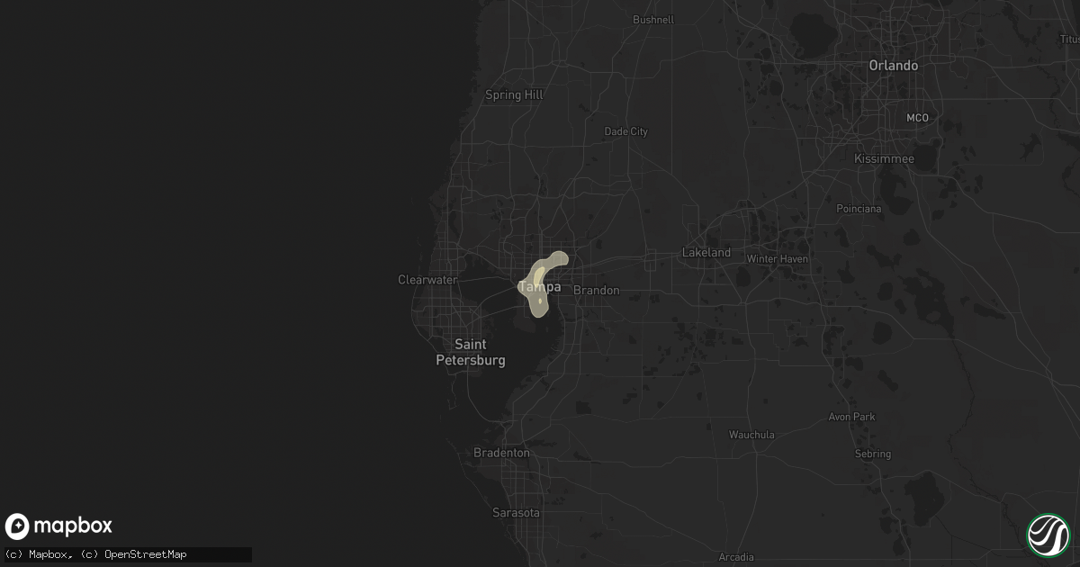 Hail map in Tampa, FL on July 5, 2017