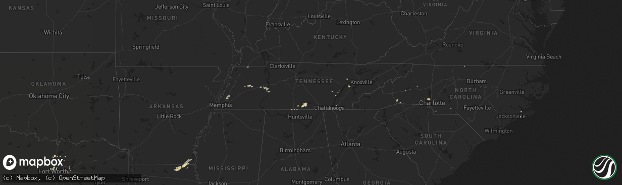 Hail map in Tennessee on July 5, 2017