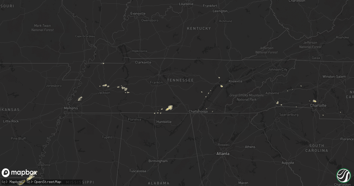 Hail map in Tennessee on July 5, 2017