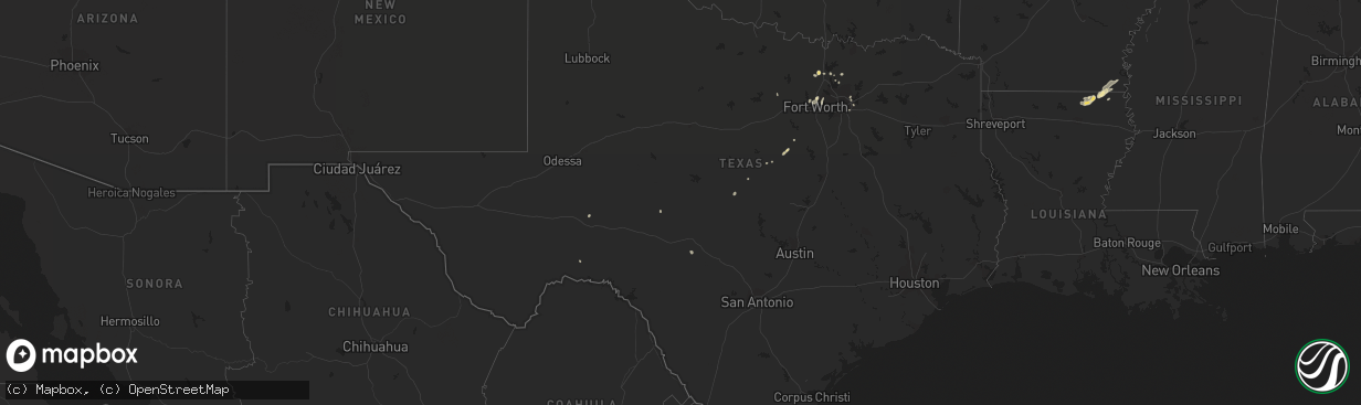 Hail map in Texas on July 5, 2017